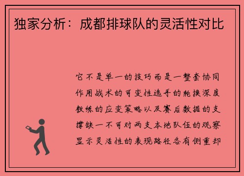 独家分析：成都排球队的灵活性对比