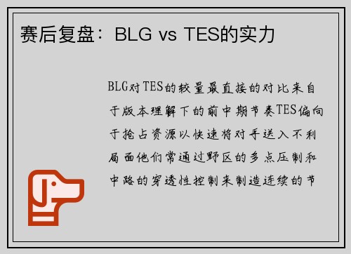 赛后复盘：BLG vs TES的实力