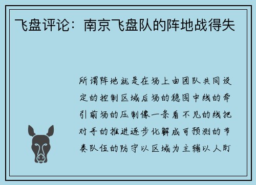 飞盘评论：南京飞盘队的阵地战得失